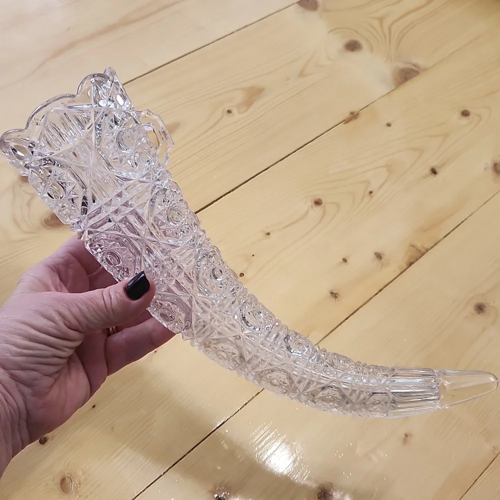 EAPG Glass Hanging Cornucopia Horn Vase Epergne Hobstar Daisy